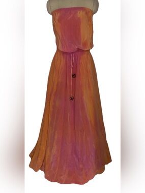 Gypsy 05 Strapless Pink-Orange Tie Dye strapless  Maxi Dress